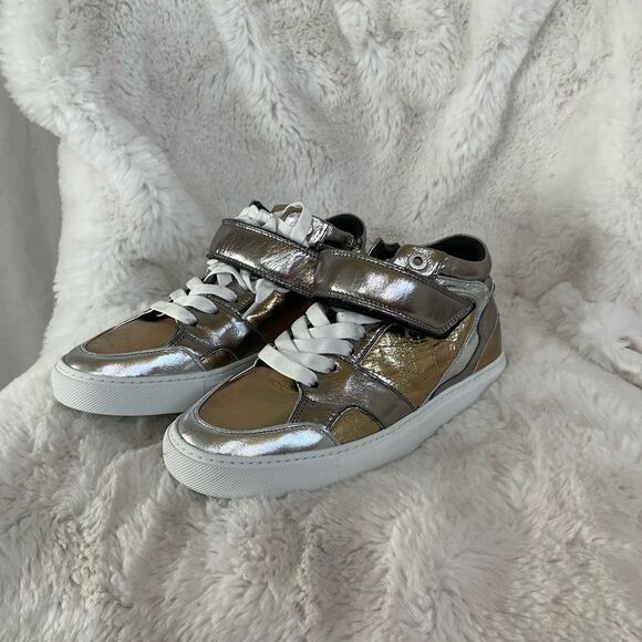 NEW Zadig & Voltaire Silver Gold Mid Top Flash Vintage Metallic Mix Sneakers 6.5 - Picture 3 of 12